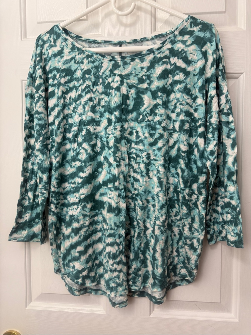 a.n.a Teal and White Tie-Dye Boatneck Long Sleeve Top
